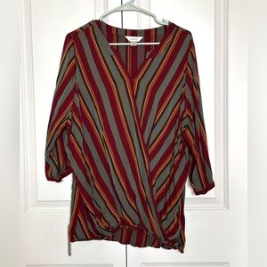 Diagonal Striped Wrap Blouse 3X